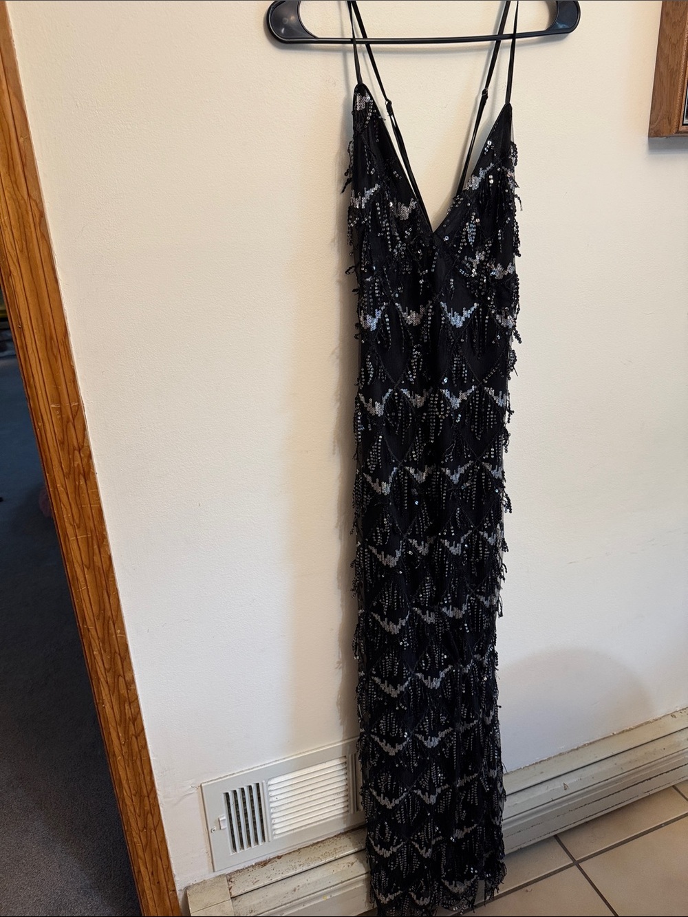 Lulu's Black sequen Slip Dress with Spaghetti Straps